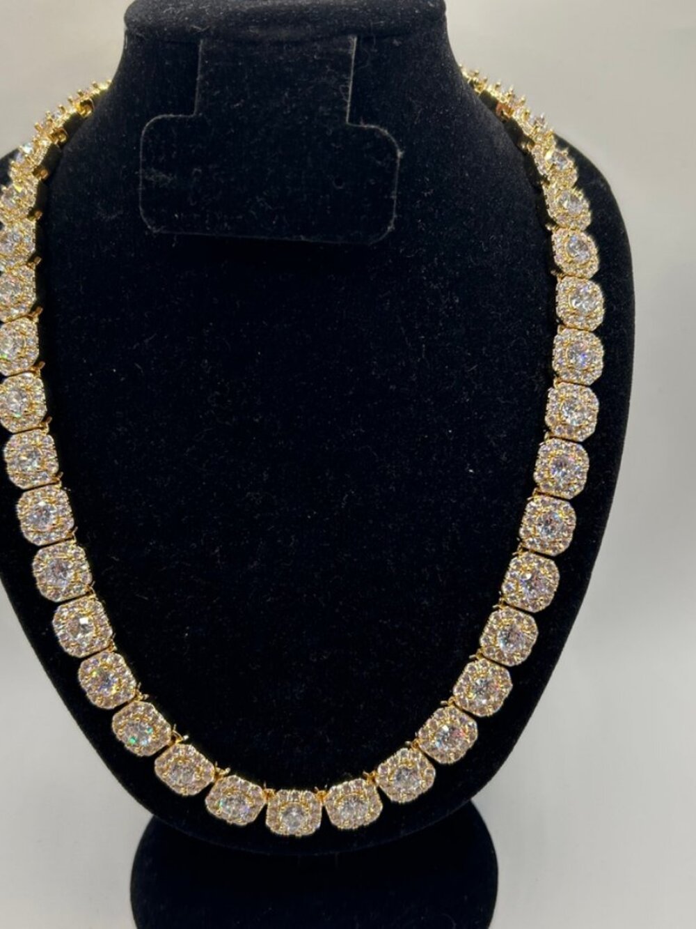 Gold Square Cut Moissanite Tennis Chain 20 Inch No Pass VVS1 Iced Unisex